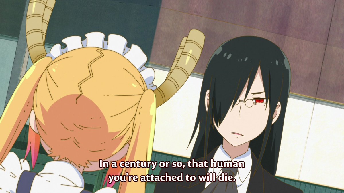 When Fafnir confronts Tohru about the idea of mortality, there's a really cool use of dutch angles to create a sense of uneasiness. When Tohru explains her reasoning, the camera angle levels itself to mirror Tohru being seemingly content with her reason.