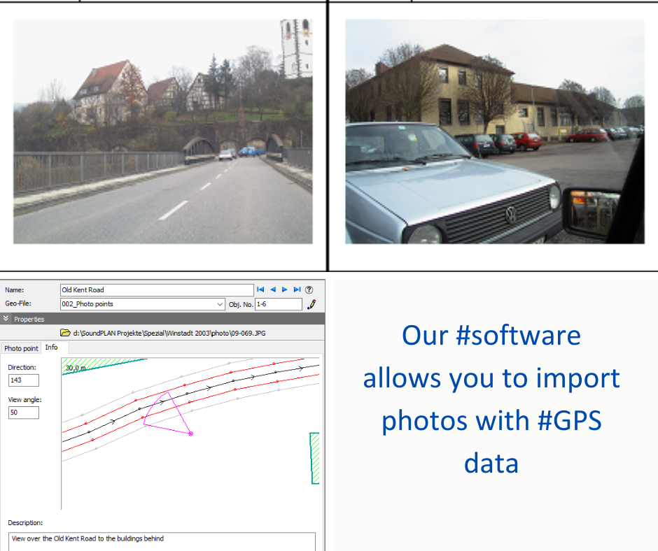 SoundPLANint's tweet image. Our #software allows you to import #photos with #GPSdata. The first step is to display the photo points in the #geodatabase and #graphics with the viewing direction. Furthermore, you get clear tabular photo documentation with number, #picture and description.
#noise #acoustics