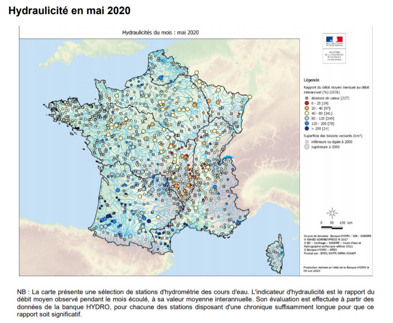 Situation hydrologique du mois de mai : en moyenne sur le pays, le déficit pluviométrique a été supérieur à 10%. La situation des #EauxSouterraines est globalement satisfaisante. La diminution des #débits des cours d'eau se poursuit. #BSH
➡️ oieau.fr/eaudoc/notice/…
