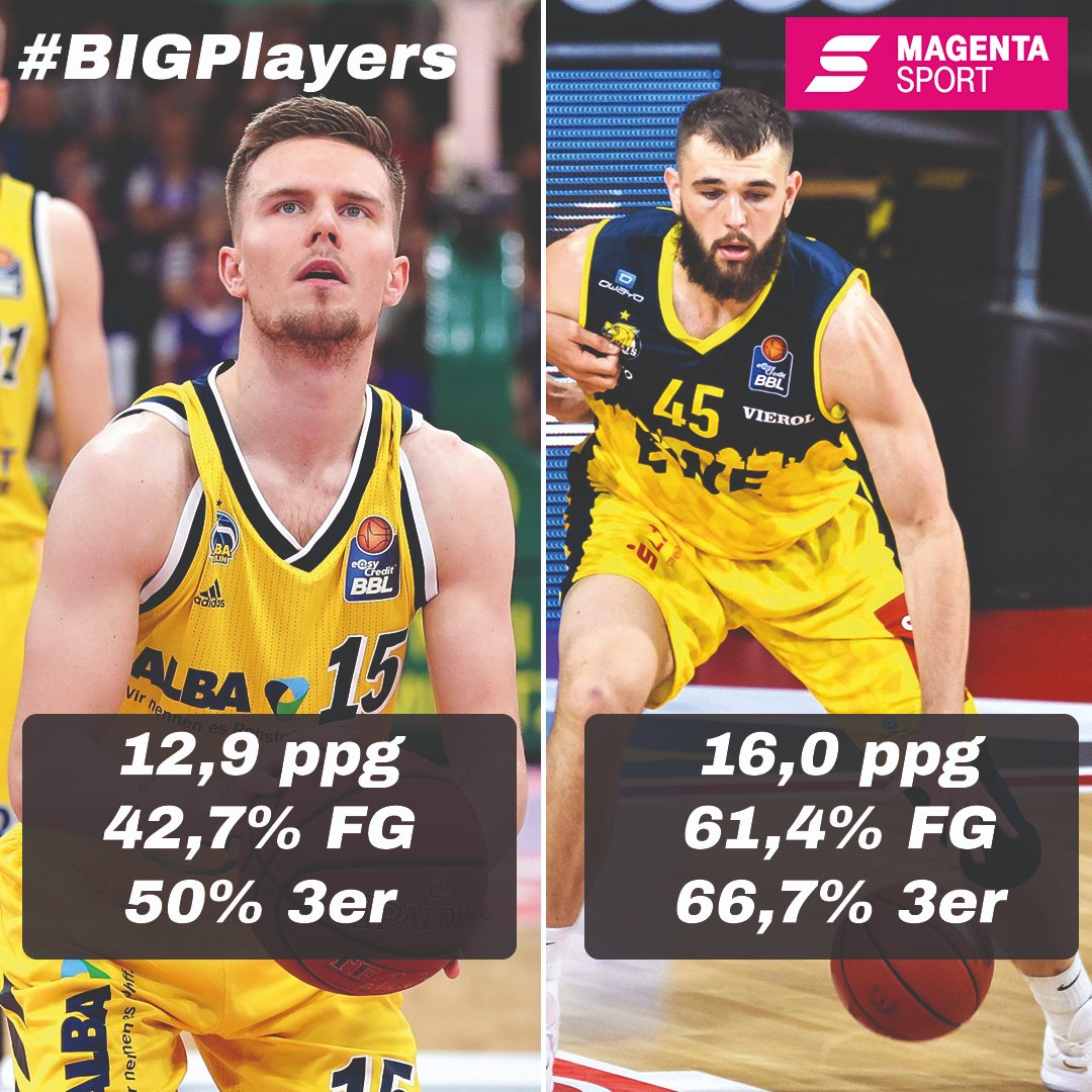 BIG_Deutschland's tweet photo. HALBFINALE 2 - Hinspiel
📌 Heute, 20.30 Uhr: @albaberlin 🆚 @EWE_Baskets | LIVE bei #MAGENTASPORT
😤 #BIGPlayers: Martin #Hermannsson (@hermannsson15) 🆚 Nathan #Boothe (@boothe539. Die Zahlen der Abb. beziehen sich auf die Leistungen in allen bisher 6 gespielten Partien. https://t.co/FZmfFpyVmQ