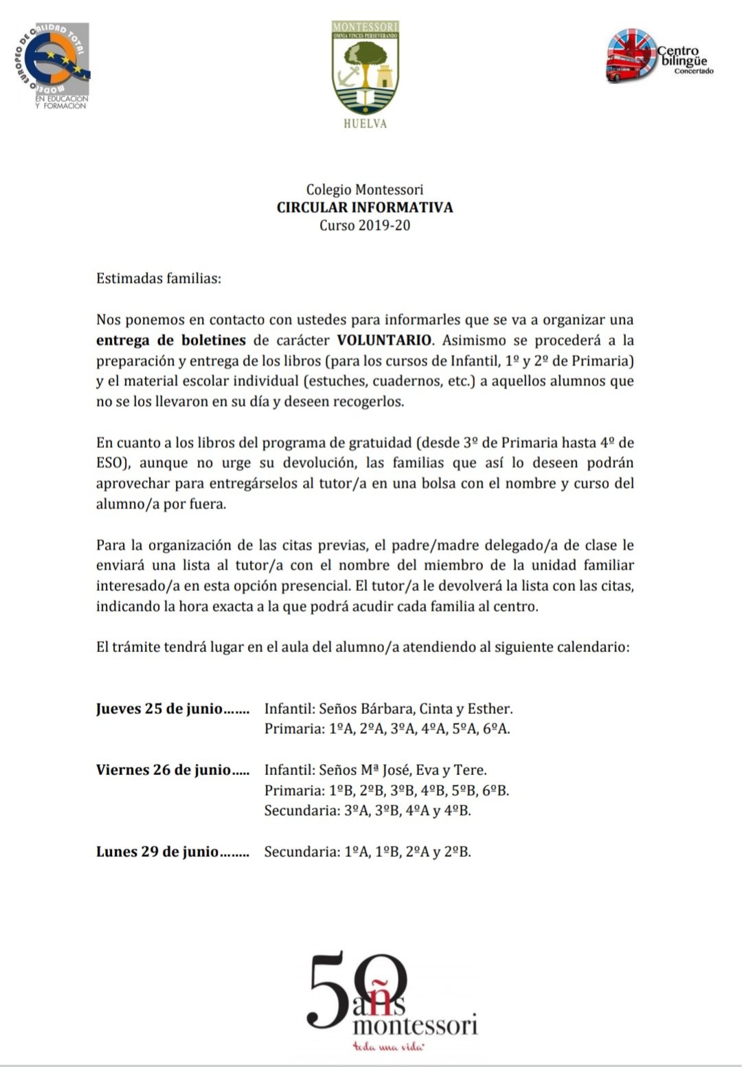 CIRCULAR 025 ENTREGA BOLETINES PRIMER TRIMESTRE JORNADA MAÑANA