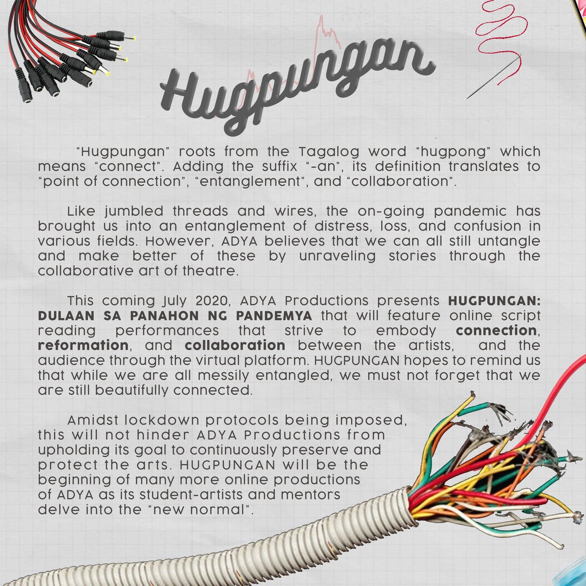 artsndesignSSAM's tweet photo. π This July 2020, join ADYA as we explore digital platforms with our first online production,
HUGPUNGAN: DULAAN SA PANAHON NG PANDEMYA
Connection. Reformation. Collaboration.
A series of online script reading performances.
#ADYAProductions
#ADYAOnline
#ADYAHugpungan π https://t.co/CGu7zT7KUG
