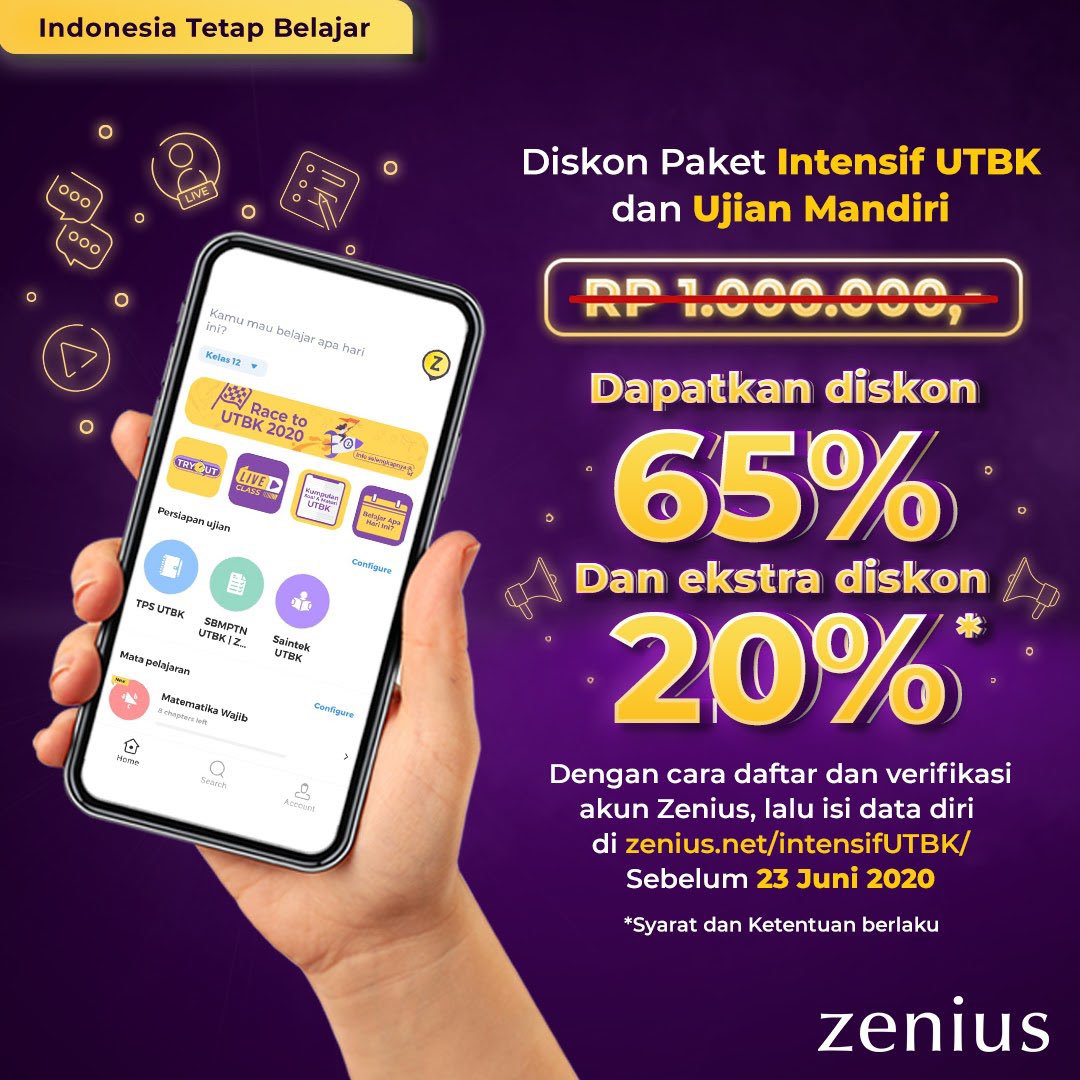 Zenius On Twitter Diskon 65 20 Paket Intensif Utbk Ujian Mandiri Dapetin Diskon 65 Buat Kamu Yg Registrasi Verifikasi Akun Zenius Sebelum 23 Juni 2020 Dapetin Juga Zenius On Twitter Diskon 65 20 Paket Intensif Utbk Ujian Mandiri Dapetin Diskon 65 Buat Kamu Yg Registrasi Verifikasi Akun Zenius Sebelum 23 Juni 2020 Dapetin Juga