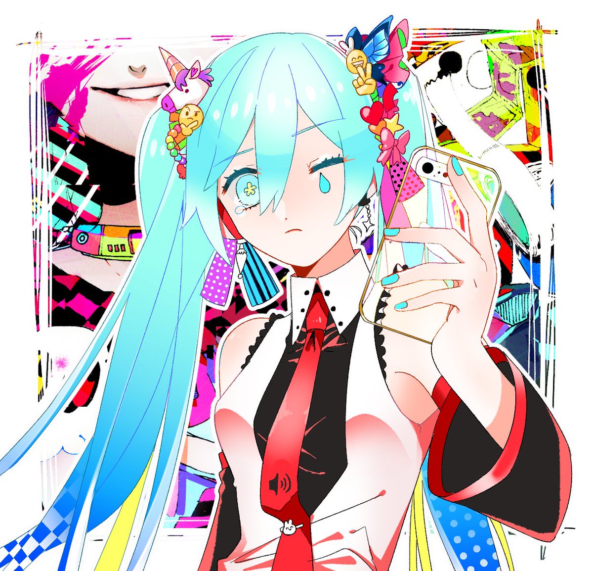 Piapro ピアプロ Rorutaさんのミクさん ポップでカラフルなイラスト 髪留めに色々なモチーフが付いているのがオシャレで楽しい 艸 T Co 6pz3c74x6z Piapro 初音ミク T Co Ox1wnhlajw Twitter