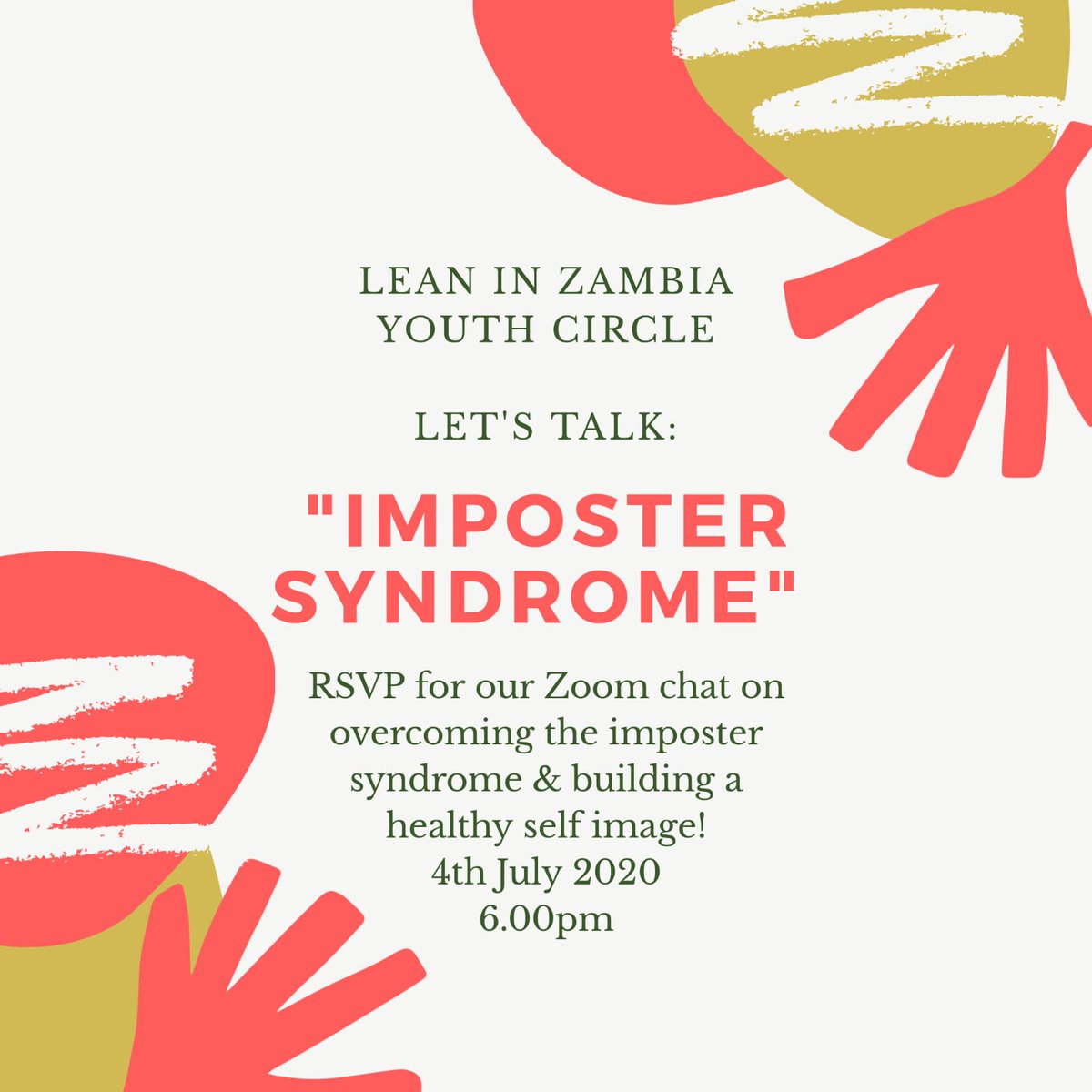 zam_loop's tweet image. Join the Lean In Zambia Youth Circle for a virtual discussion on dealing with imposter syndrome as a young woman.

For more: bit.ly/2AP3H8p

#StayInTheLoop #SocialEvents #ZedTwitter