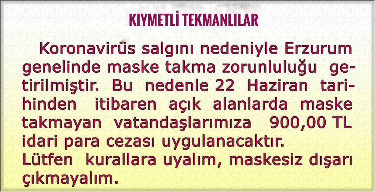 Tüm Halkımızın dikkatine...
#MaskeTakTekman 
<a href="/ondercengel/">Önder Çengel</a>