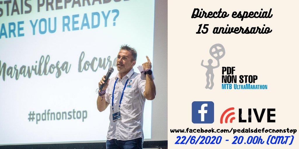 🔈 ¡VUELVEN LOS DIRECTOS! 🔈
Esta debía ser una edición muy especial, hoy lunes 22 a las 20h tendremos en directo al director de la #PedalsdeFocNonStop, Pep Vega, quién os presentará algo muy especial!
Anímat y  pregunta a Pep!
👉facebook.com/pedalsdefocnon…

📆 22/06/20 · 20h (CMT)