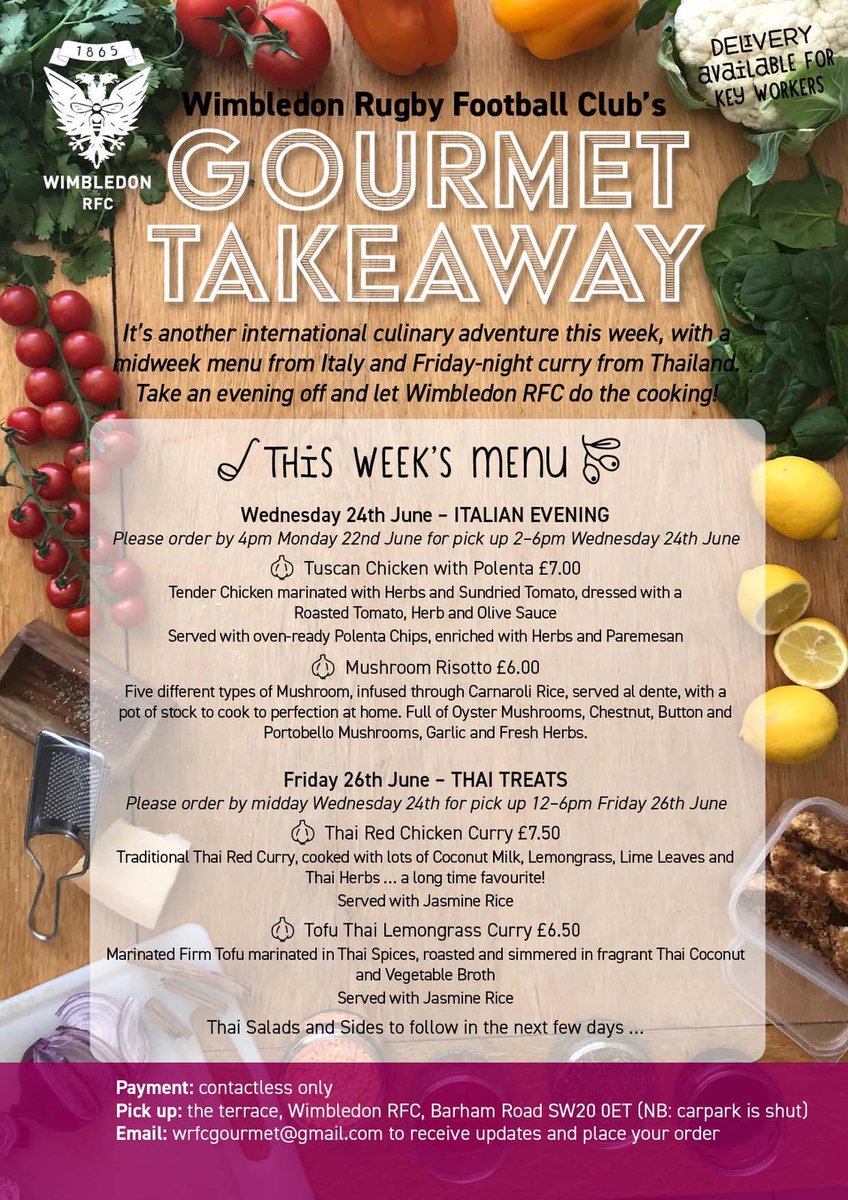 wrfcgourmet's tweet photo. This week at WRFC Gourmet we are travelling to Tuscany and Thailand - WRFCgourmet@gmail.com to order https://t.co/H7nU9Kh0O7