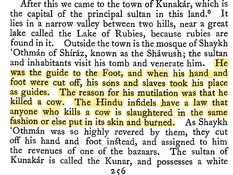 As mentioned by  #Ibn for his visit to Konark,  #Hindus have a law to slaughter anyone in same way as he kills a  #COW alternatively, he was put in COW's skin and burnt.9/n