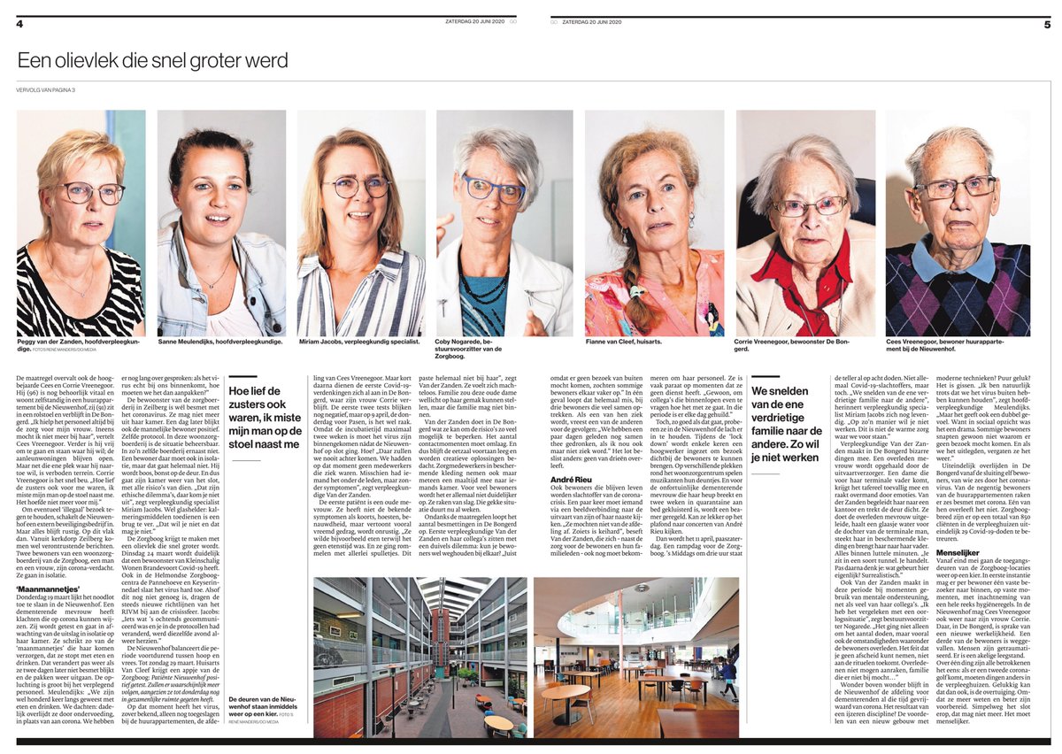 Uit het Eindhovens Dagblad van 20 juni: Personeel verpleeghuis heeft nazorg nodig | Corona in het verpleeghuis: elke dag verdriet | Een olievlek die steeds groter werd.