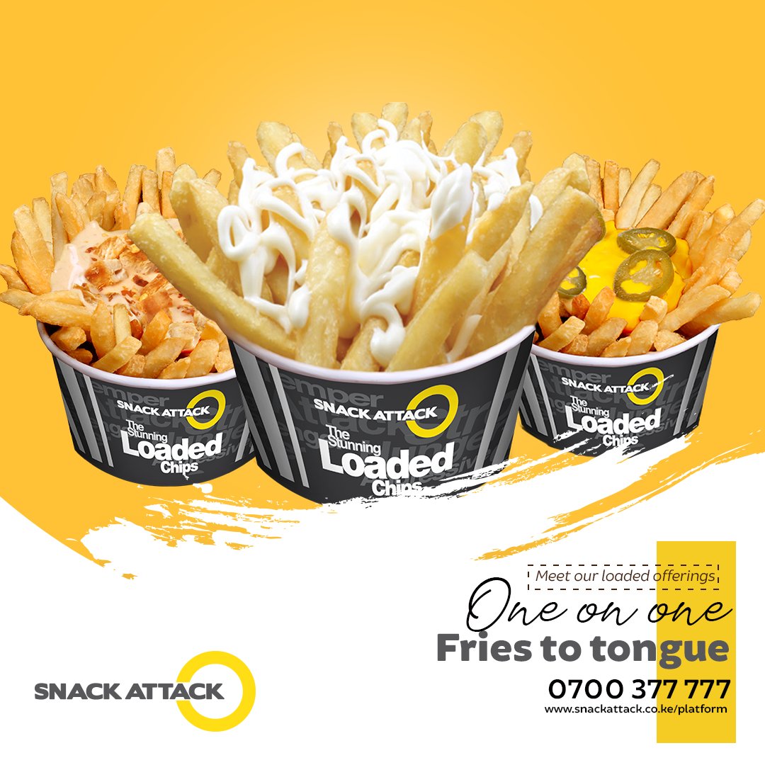 SnackAttackKe's tweet image. Meet our loaded offerings one on one, fries to tongue, taste the difference.

#snackattack #loadedchips #kenya #chicken #burgers #chips #fries #wraps #shawarma #nairobi #sarit  #delivery #food #hotdogs #potato
snackattack.co.ke
