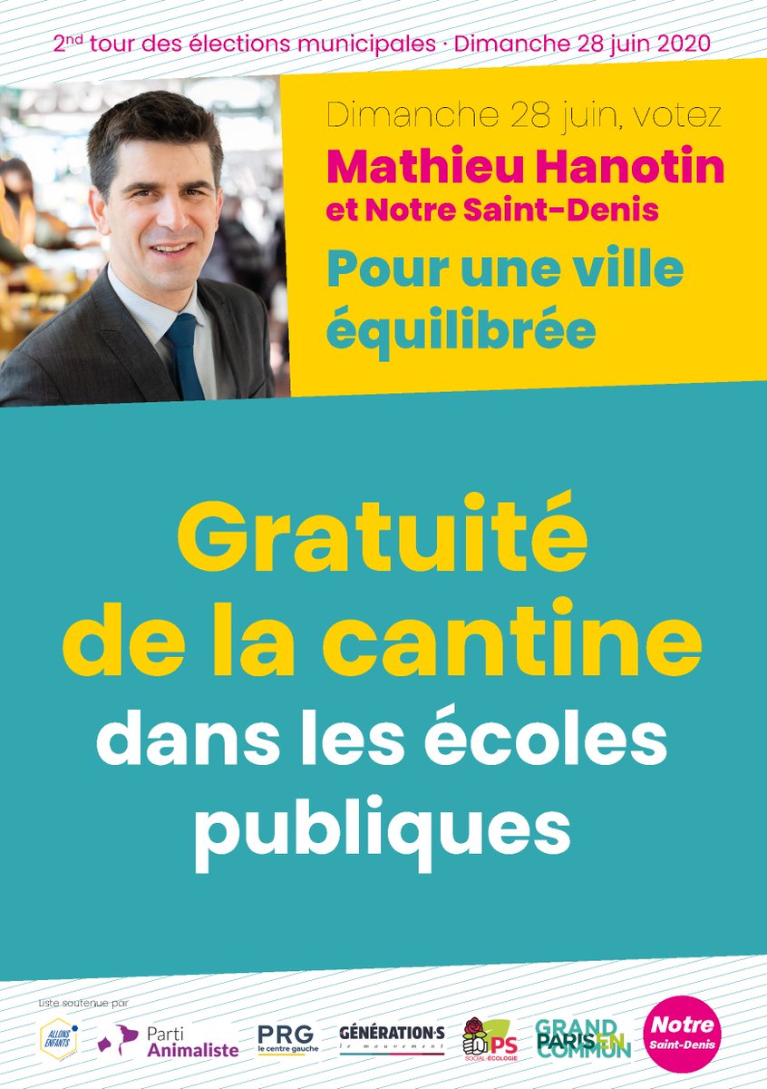 NotreSaintDenis's tweet photo. [GRATUITÉ DE LA CANTINE] 

Donnons plus à nos enfants dans les écoles publiques avec une pause méridienne gratuite, de qualité et sans plastique.

Une #VilleEquilibrée est une #VilleÉducative avec @MathieuHanotin ! 1/4

#Municipales2020 #Hanotin2020 #SaintDenis https://t.co/PqDI2CXke9