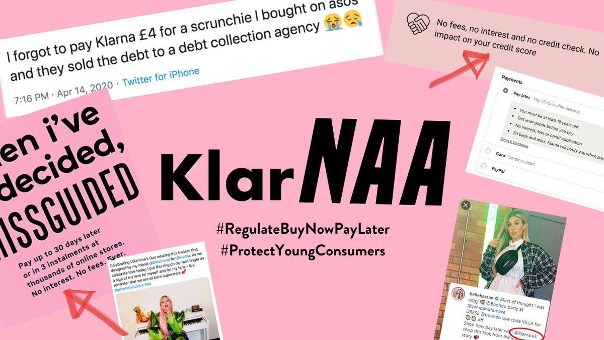 Please RT to support and sign the petition calling for consumers to be better protected from misleading Buy Now Pay Later products and ads 11/12  https://bit.ly/3dlSY2r   #KlarNAA  #regulateBuyNowPayLater