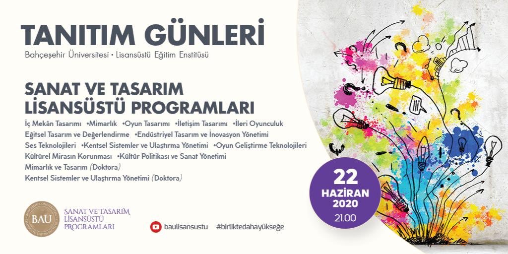 BAU Lisansüstü Tanıtım Günlerinde bugün Sanat ve Tasarım Lisansüstü Programlarımız ile ilgili tüm merak ettiklerinizi canlı yayında yanıtlıyoruz. #lisansüstü #yükseklisans #doktora #birliktedahayükseğe #highertogether
https://t.co/QpIAvk8Ess @baulisansustu https://t.co/AnuMV515yk