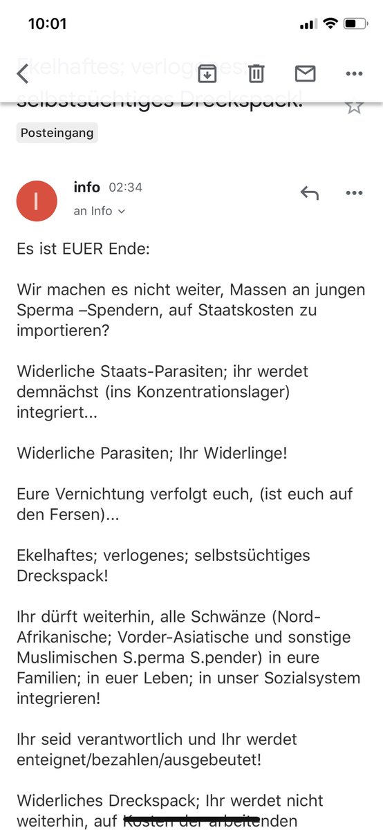 Heute Nacht habe ich eine Morddrohung erhalten, ich soll ins Konzentrationslager geschickt werden … Herr Seehofer, können wir auch dagegen vorgehen? Möchten Sie sich hier auch persönlich einschalten?