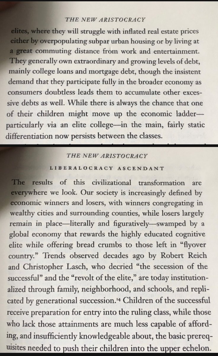 Patrick Deneen has written eloquently about this phenomenon in ‘Why Liberalism Failed’ and acknowledges guys like Christopher Lasch and Robert Reich who spotted this emerging trend unfolding way back in the 90s.