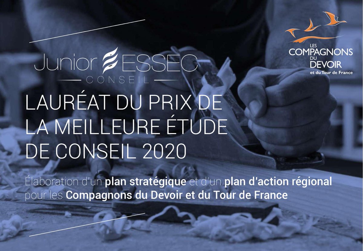 JuniorESSEC's tweet image. C’est avec une immense fierté que nous nous sommes vus remettre le prix de la meilleure étude de conseil 2020, décerné par @cnje, @EYFrance et Universum, pour récompenser notre travail pour les Les Compagnons du Devoir et du Tour de France en 2019.

linkedin.com/feed/update/ur…