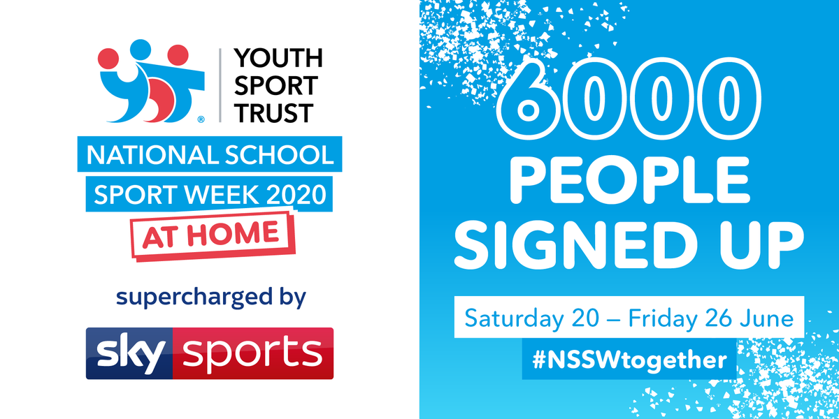 🎉 We're TRENDING!🎉 And over 6000 people have now signed up for #NSSWtogether! Thank you all so much for your incredible support, lets make this year's National School Sport Week at Home the best ever! bit.ly/YSTNSSW