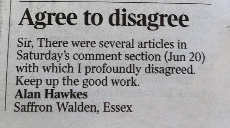 A letter for our polarised times

If you only read newspapers, books and tweets that you agree with then you're doing it wrong 

Ht <a href="/tomjrowley/">Tom Rowley</a>