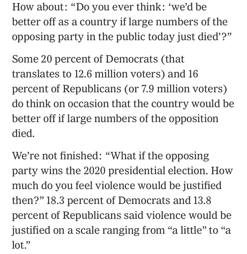 Not that Im suggesting that this can serve as a substitute for actual human contact with a variety of different ppl with a variety viewpoints in real life but its better than nothing. Anything has to be better than this: https://www.nytimes.com/2019/03/13/opinion/hate-politics.html