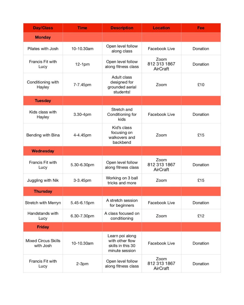 Check out this weeks timetable!

You can book your sessions here - aircraftcircus.com/collections/on…

#alternativefitness #handstandeverywhere #handstandnation #handbalancing #handstanddrills #acrobaticsgymnastics #exgymnast #splitstraining #aerialfit #cirquegoals #flowmovement