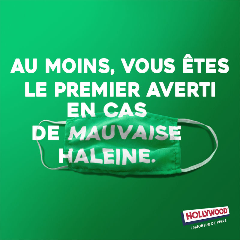 culturepub's tweet photo. Quand @MarcelAgency joue sur le port du masque pour les chewing-gums Hollywood. 👌😄 https://t.co/qFhND8uHx9
