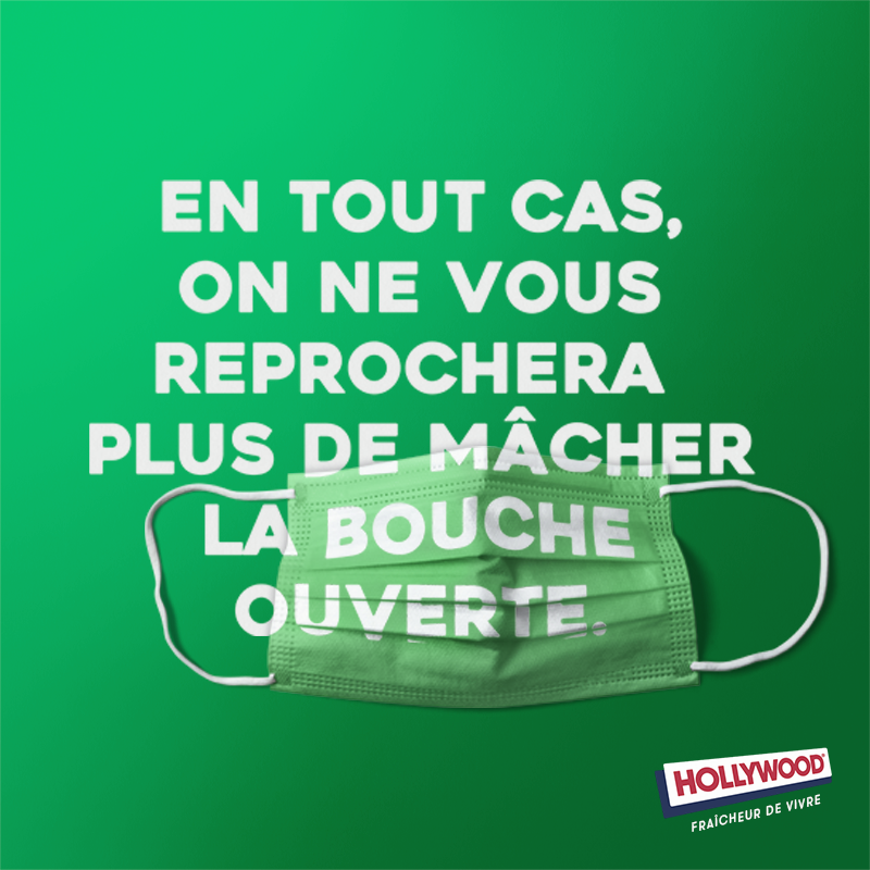 culturepub's tweet photo. Quand @MarcelAgency joue sur le port du masque pour les chewing-gums Hollywood. 👌😄 https://t.co/qFhND8uHx9