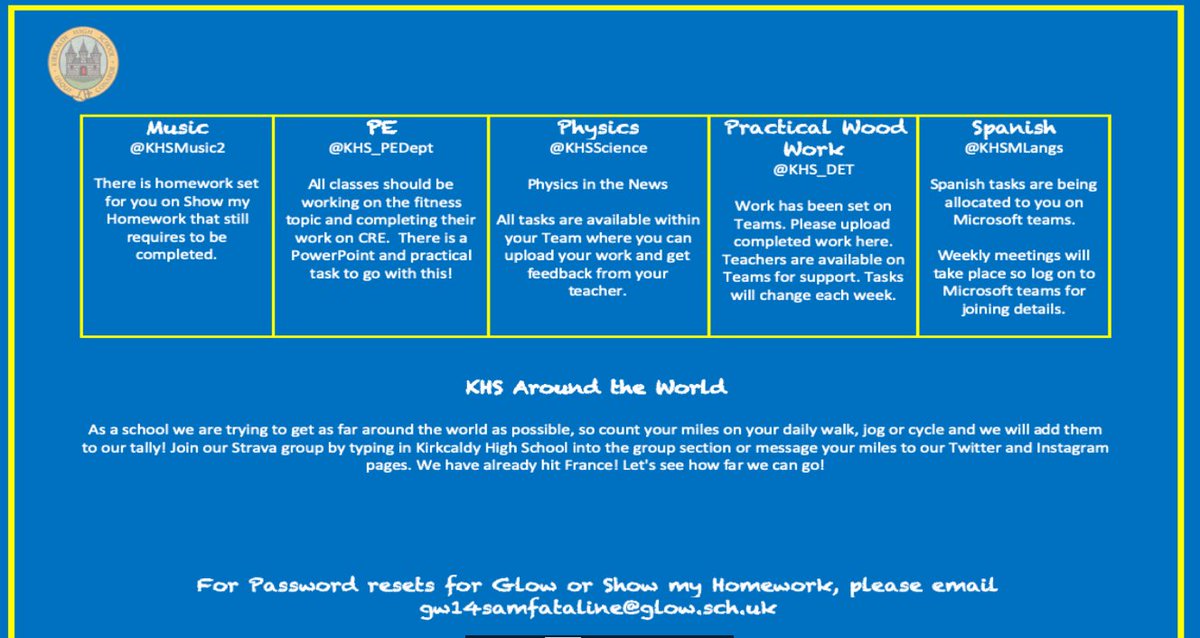 Good Morning S2 (moving into S3). Here are your home learning summaries for this week! <a href="/KirkcaldyHigh/">Kirkcaldy High School</a>