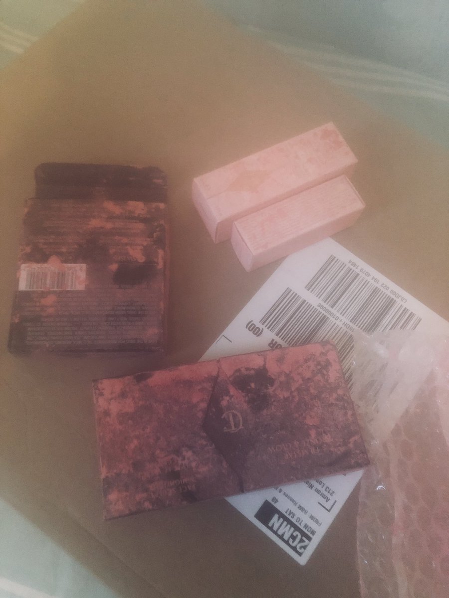 amransarwar's tweet photo. @CTilburyMakeup Hi i placed an order last week to surprise my wife with the CT products she uses and this is how it arrived! The whole cheek to chic blusher was broken and spilled into other products causing a mess as i opened the box. Please help, your ohone lines dont answer. https://t.co/egfhxZLBdB