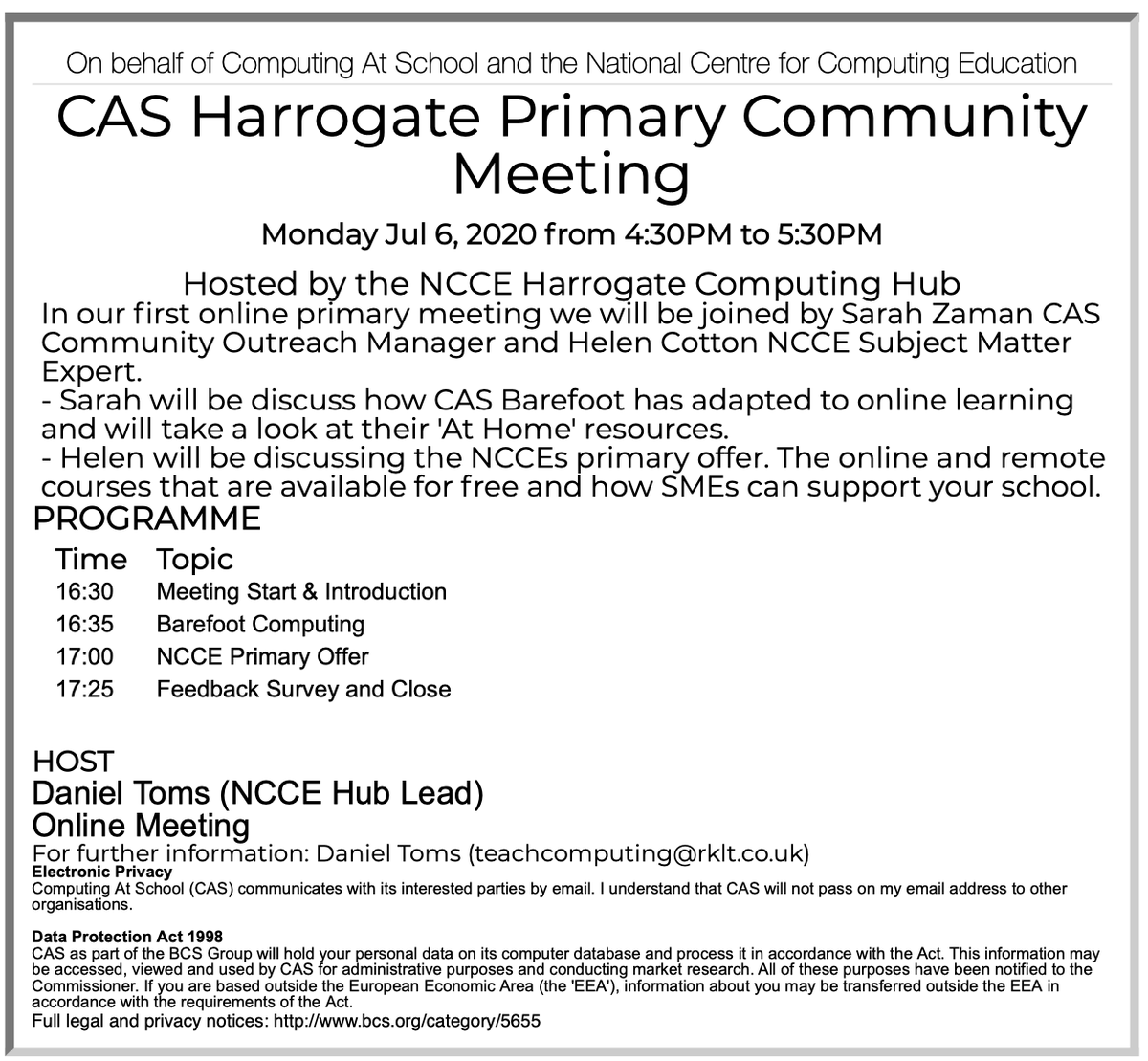 CompHubYorks's tweet photo. We are having our first online CAS meeting on July 6th. We will be joined by Sarah Zaman CAS Community Outreach Manager and Helen Cotton NCCE Subject Matter Expert. Book a place for free as a teacher 
https://t.co/jHblj5YRKT https://t.co/CXLBhKehqW