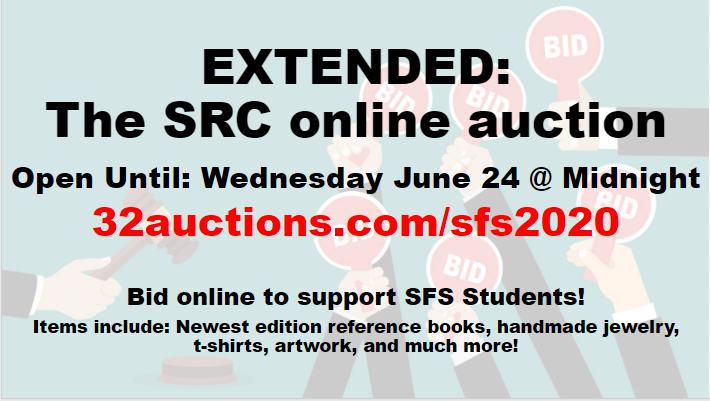 Second, the SRC Auction is still ongoing! You have until this Wednesday, the 24th, to bid on your favorite items! Go to  http://32auction.com/sfs2020  to help raise money for student awards! Who will win the  @biogeobob Brew??