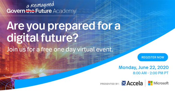 Live now! Accela Govern the Future Academy roundtable with <a href="/Microsoft_Gov/">Microsoft Government</a>, <a href="/Esri/">Esri</a>, <a href="/KPMG/">KPMG</a>, and <a href="/AccelaSoftware/">Accela</a> discussing Transformation, Technology and Trust in #ReimaginingGovernment. #AccelaGTFA