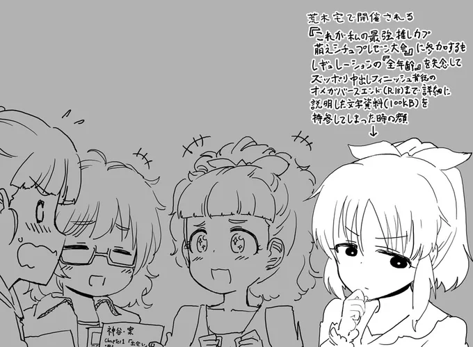 荒木比奈先生と大西由里子女史と神谷奈緒ちゃんと性癖をこじらせた安部菜々さんの絵です 