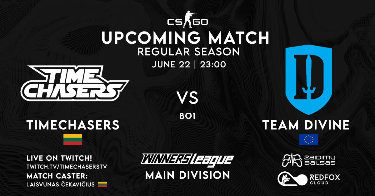 Timechasers Esports 🇱🇹 (@timechasers) on Twitter photo Today, we meet Team Divine in the <a href="/WinnersLeagueGG/">Winners League → WIN.gg</a> Main division! Round 5 out of 7 starts at 23:00 EEST 💥
🎥 Stream: twitch.tv/timechaserstv Today, we meet Team Divine in the <a href="/WinnersLeagueGG/">Winners League → WIN.gg</a> Main division! Round 5 out of 7 starts at 23:00 EEST 💥
🎥 Stream: twitch.tv/timechaserstv