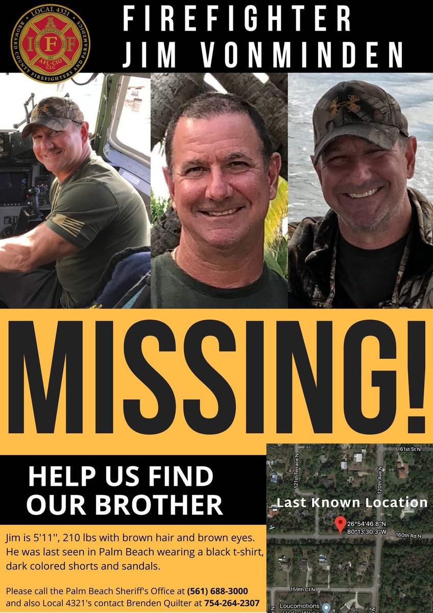 Help us find our missing Brother, Firefighter Jim Vonminden. Please share and distribute this information on your social media.