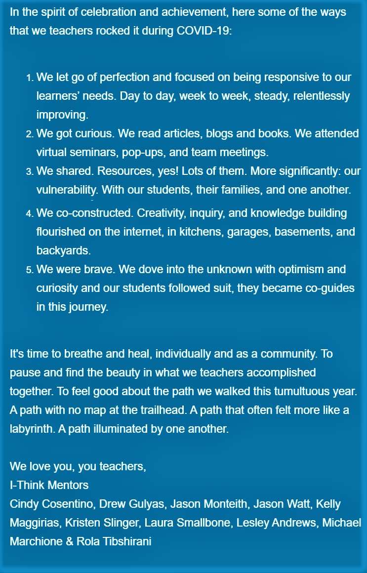 IThinkTogether's tweet photo. This wks letter of❤️is co-written by I-Think Mentors. If you've learned with us over the past 12 weeks, you know these brilliant voices well. They've led breakout rooms, guided conversations &amp; deepened our learning. They create the space for us to re-imagine teaching &amp; learning💡 https://t.co/DDHPsrkbga