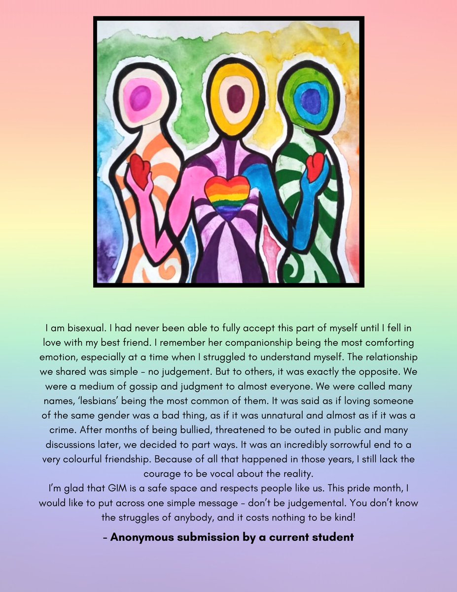 GIM_Sanquelim's tweet photo. Starting today, let us all strive to be more empathetic, accepting &amp; understanding. Sharing a touching story and artwork by students of GIM!♥️

#PRIDE2020 #PrideMonth #LGBT #LGBTQIA #LifeAtGIM https://t.co/rKsj3gMeoT
