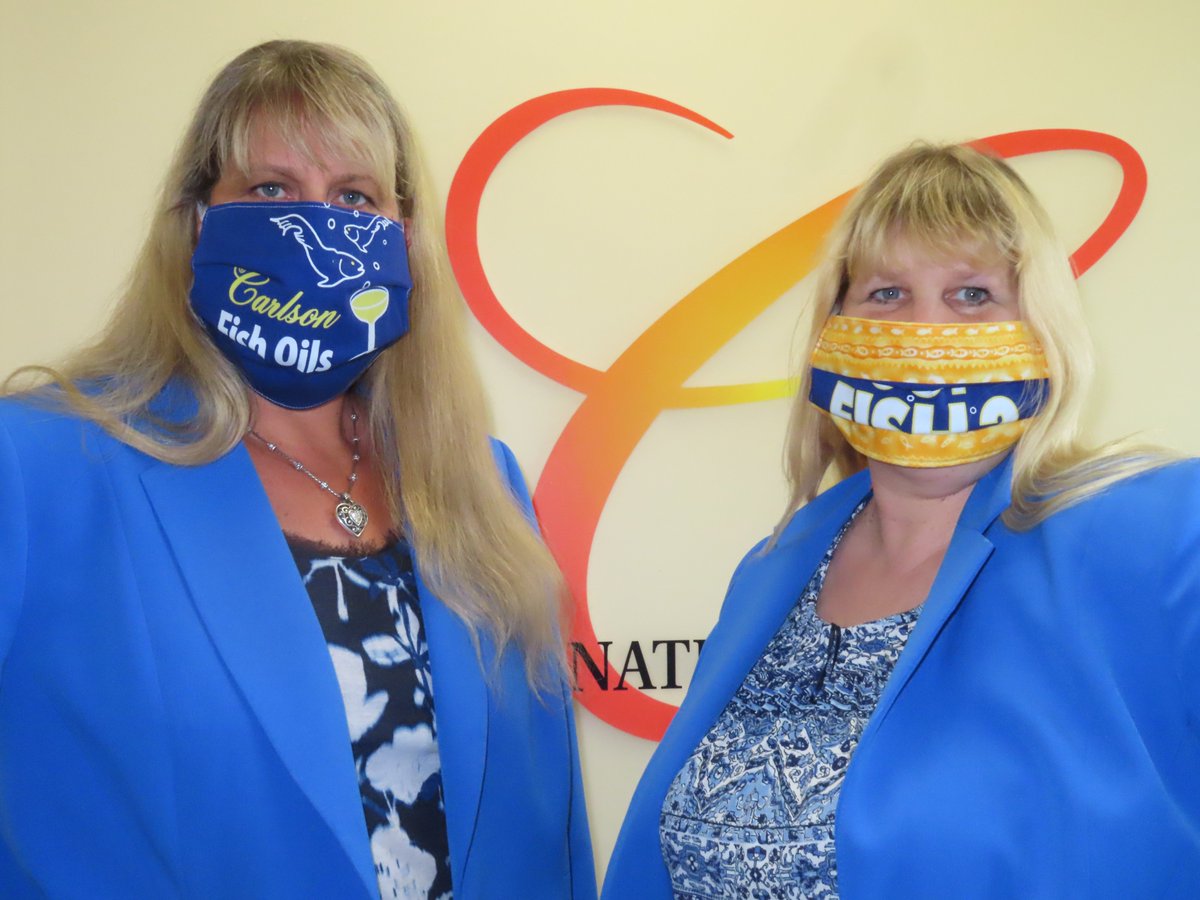President Carilyn Anderson and Vice President Kirsten Carlson received these beautiful homemade masks from Natural Life Nutrition Shoppes in Cincinnati, OH. Thanks for your generosity they look amazing! ☺️ <a href="/AndersonCarilyn/">CarilynAnderson</a> 

#fishoil #givethanks #wellness