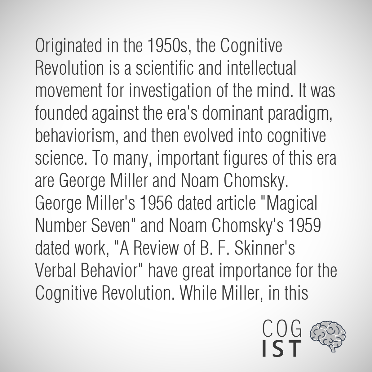 cog_ist's tweet image. "Originated in the 1950s, the Cognitive Revolution is a scientific and intellectual movement for investigation of the mind..."

For all 👇

#cogist #cognitivescience #cognitiverevolution #cognition #mind #psychology #linguistics #computerscience #neuroscience #philosophy
