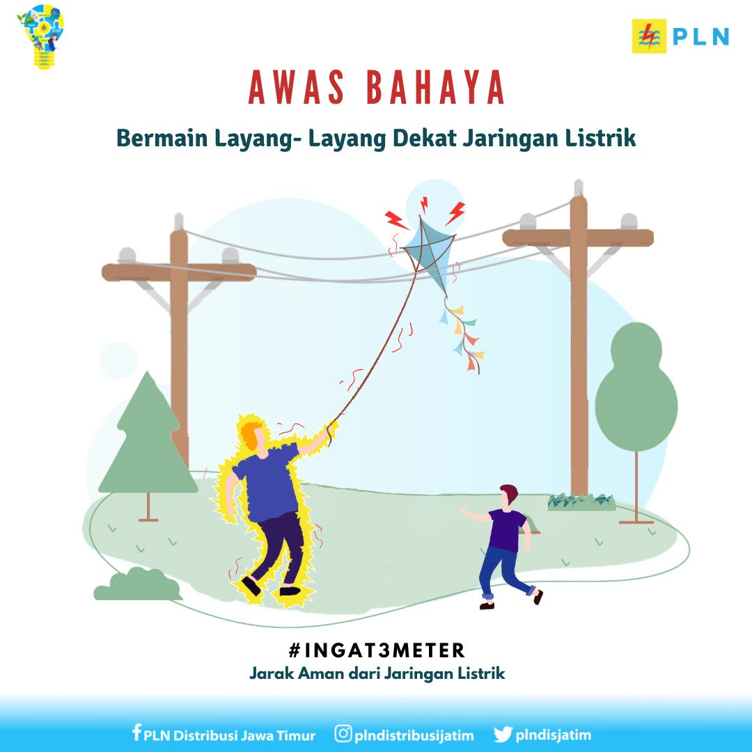 plndisjatim's tweet photo. Dear Electrizen,

Main layang-layang memang asyik
Tapi apabila bermainnya dekat jaringan listrik bisa menjadi bahaya lho Lur.
Jadi, main layang-layangnya di tanah lapang yang jauh dari jaringan PLN saja yaa 😉

#PowerBeyondGenerations
#ListrikUntukSemua
#ListrikUntukRakyat https://t.co/4hoLpy8oWD