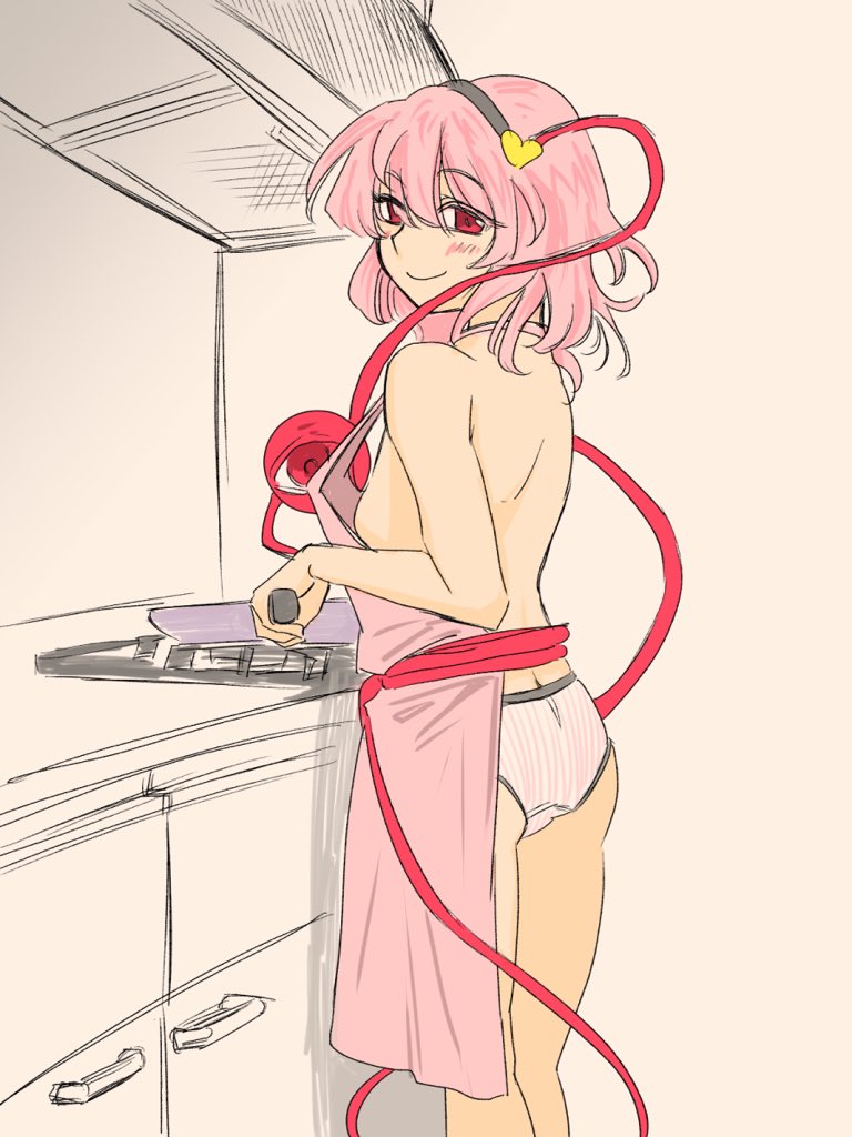 #深夜の真剣お絵描き60分一本勝負
裸エプロンさとり様
20分くらいだけど疲れちゃったので供養 