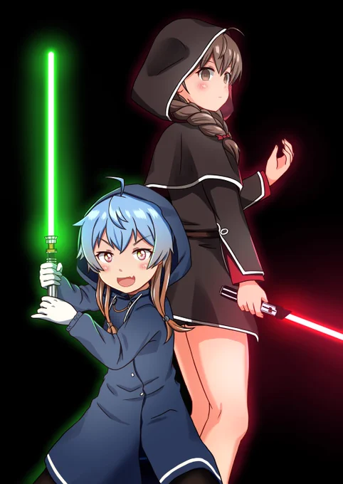 レインコートでSWごっこする佐渡様とシンシュウの暗黒卿さん #艦これ 