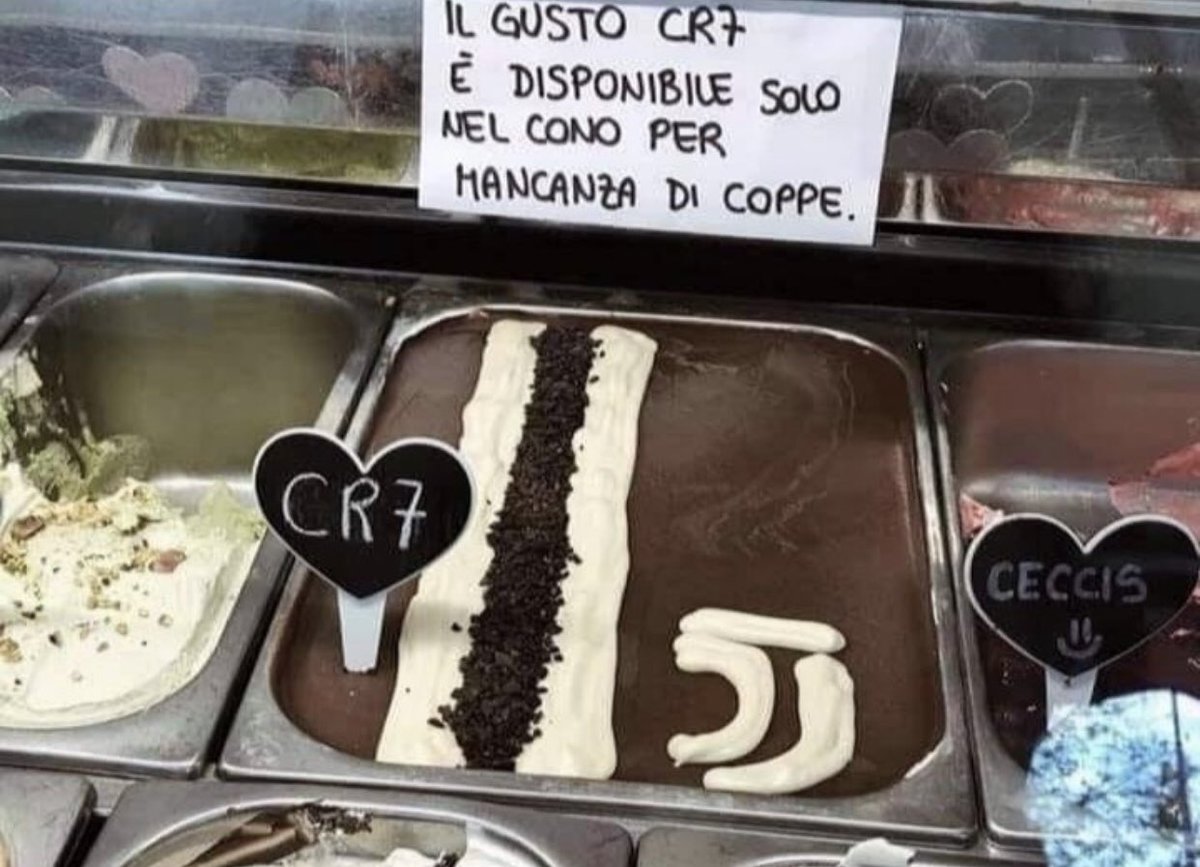 Pettiness we can all get behind Part IIThis ice cream parlour in Italy offering CR7 flavoured ice-cream but “only in cones due to the lack of a cup” is the sort of pettiness we can all get behind.  https://twitter.com/HLTCO/status/1063055008743260166