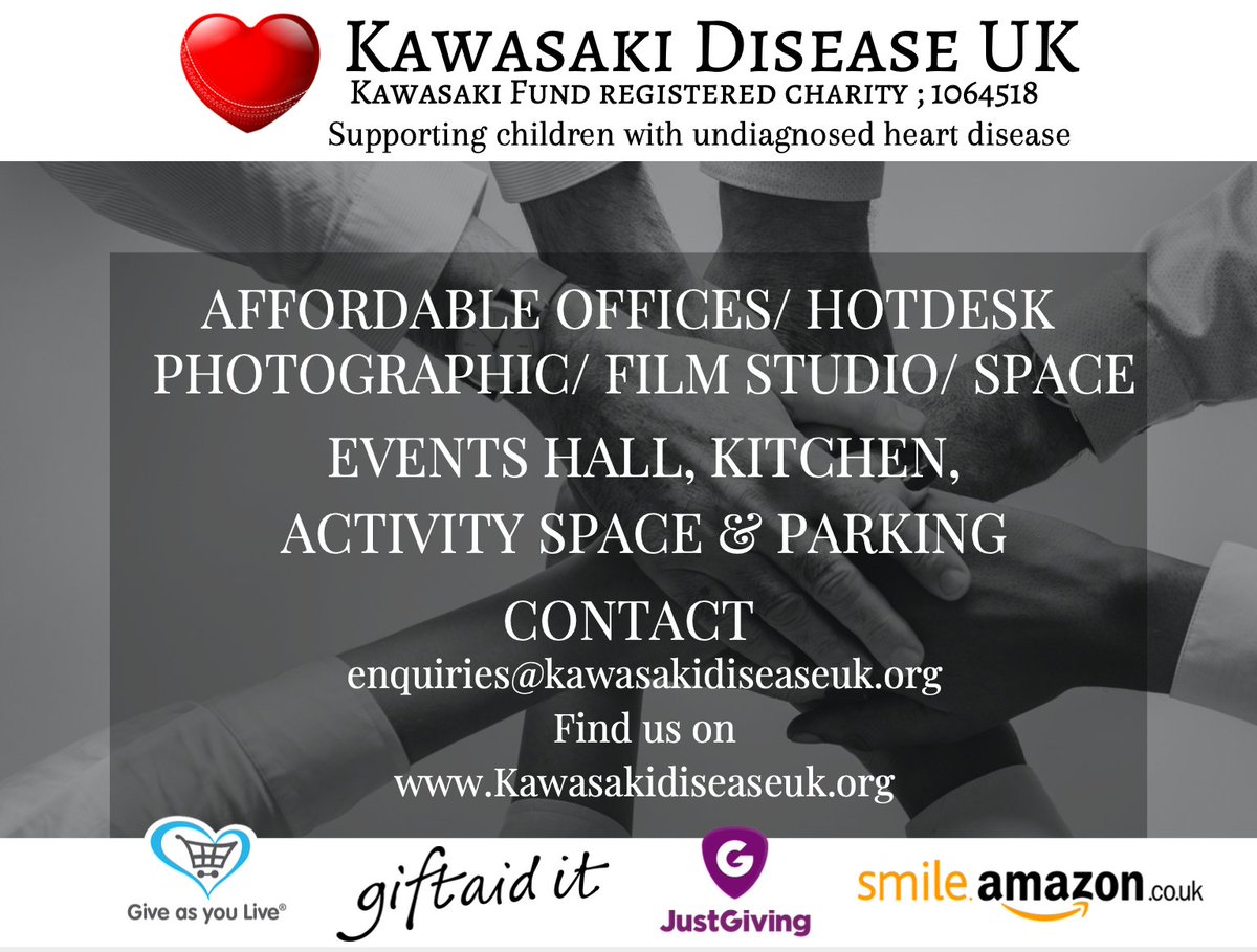 Are you a creative individual who needs to be working in a decent sized remote office based space? We've got you covered! Book a low cost office base space NOW!

Visit our website for more information: kawasakidiseaseuk.org/our-spaces