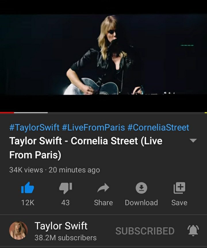iconictays's tweet photo. so apparently she knew that we are literally dying for the cornelia street live performance from Paris so she uploaded the the  video too omh😍❤ https://t.co/ZHz4WJahke