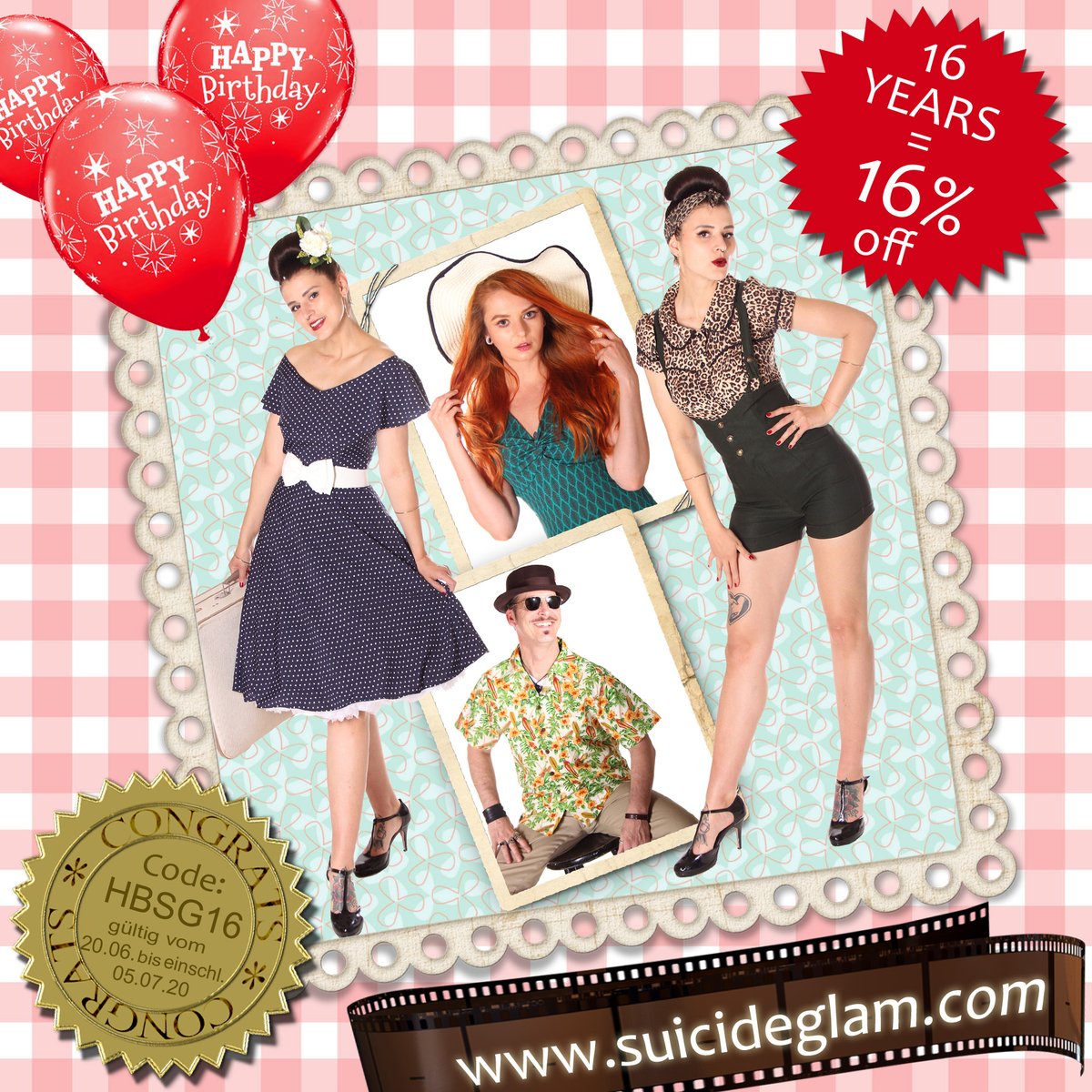 suicideglam's tweet photo. Wir haben 16-jähriges Jubiläum 🥂 und möchten mit Euch feiern! 🎉
Darum schenken wir Euch mit dem Rabattcode: HBSG16
ab sofort 16 % Rabatt auf Eure komplette Bestellung
in unserem Onlineshop https://t.co/9s75Hp8Nl7
***Gültig vom 20.06.2020 bis einschl.
05.07.2020*** https://t.co/eIN40IfS7j