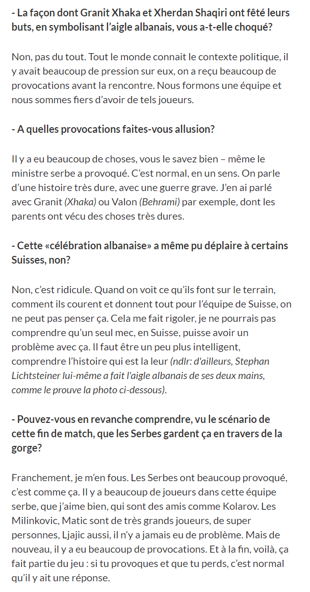 Lichtsteiner donnera une interview très intéressante sur le sujet le lendemain du match. Pas grand chose à ajouter, il a très bien décrit la situation.