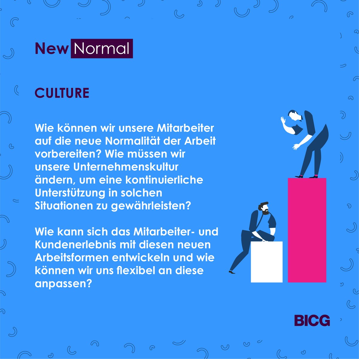 Question 3 + 4 on #Culture in the #NewReality.

Scroll down for our previous questions on how our #culture, #technology, #processes and #officespaces will evolve after this crisis.

#FutureOfWork #CulturalTransformation #BusinessTransformation #Covid19