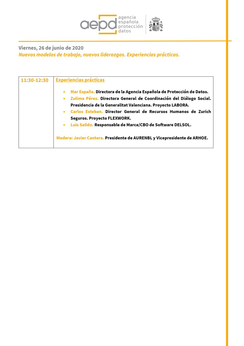 AEPD_es's tweet photo. No te pierdas las jornadas online sobre #teletrabajo que organiza la Agencia ⤵

🗓 Miércoles 24/6
🕙 10h Sector Público: https://t.co/EICFFoxdT9
🕛 12h Sector Empresarial: https://t.co/BFLb0Qk54y 

🗓 Viernes 26/6
🕚 11:30h Experiencias prácticas: https://t.co/4F2hQVT13v https://t.co/vmBvnlTyIS