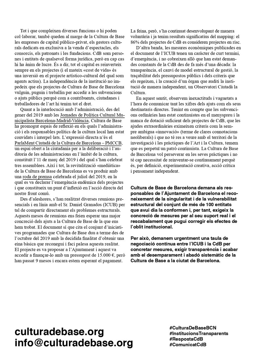 TeleducaEducom's tweet photo. 📢Com #CulturaDeBaseBCN Manifestem la nostra disconformitat amb les mesures recents que l’Ajuntament de Barcelona ha fet públiques en relació al teixit cultural de la ciutat.
https://t.co/CbcNlJfxtm
#InstitucionsTransparents
#RespostaCdB
#ComunicatCdB https://t.co/S4zrMXhFGz